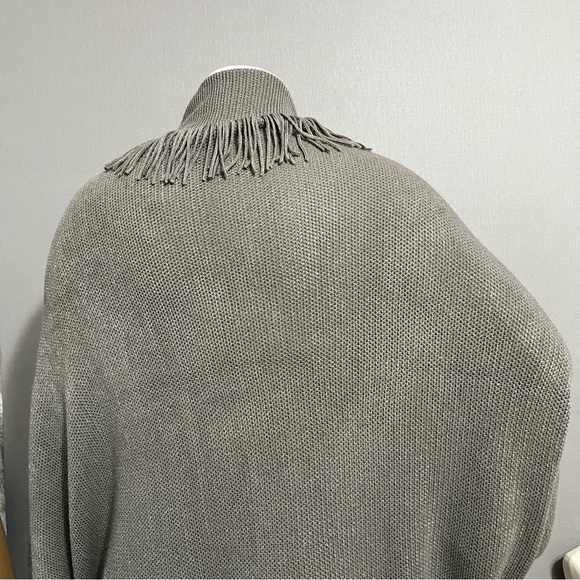 Marvelush Fringed Taupe Open Cardigan -Plus Size (One Size) - Picture 6 of 9
